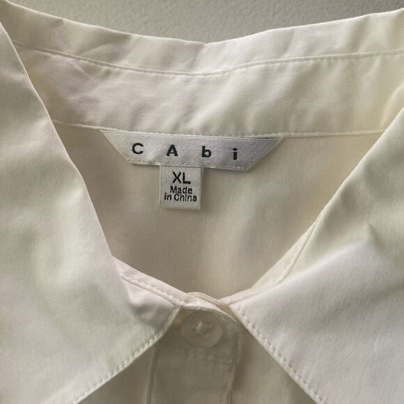 CaBI Asymmetrical Tunic Blouse Size XL Ivory Chic Button Up Long Sleeve Studded - Picture 5 of 13